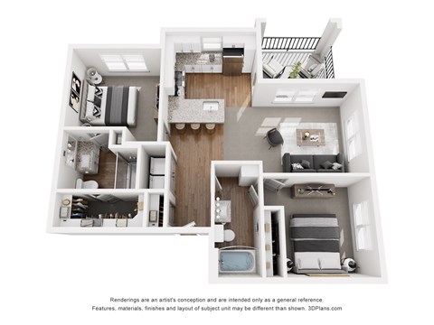 Floor plan for 2 beds, 2 baths, 1025 sqft